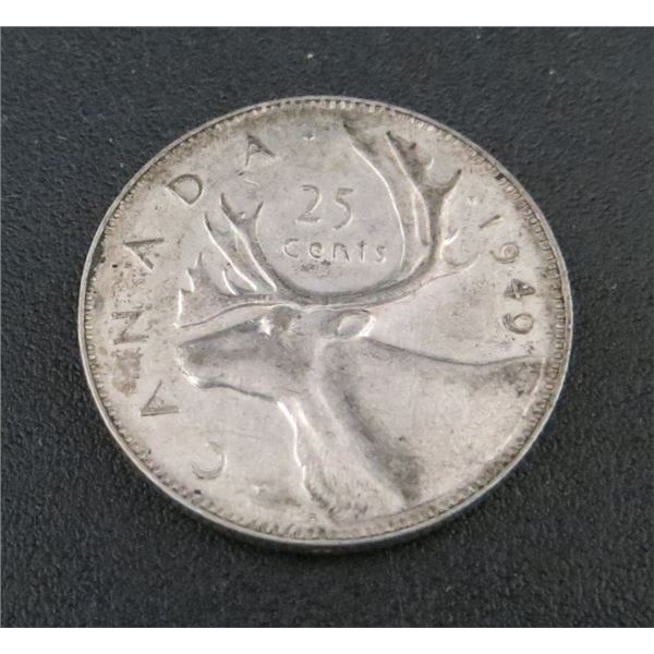 1949 Canadian Silver 25 Cent Coin
