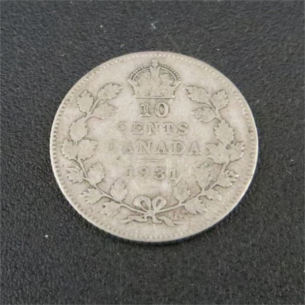 1931 Canadian Silver 10 Cent Coin