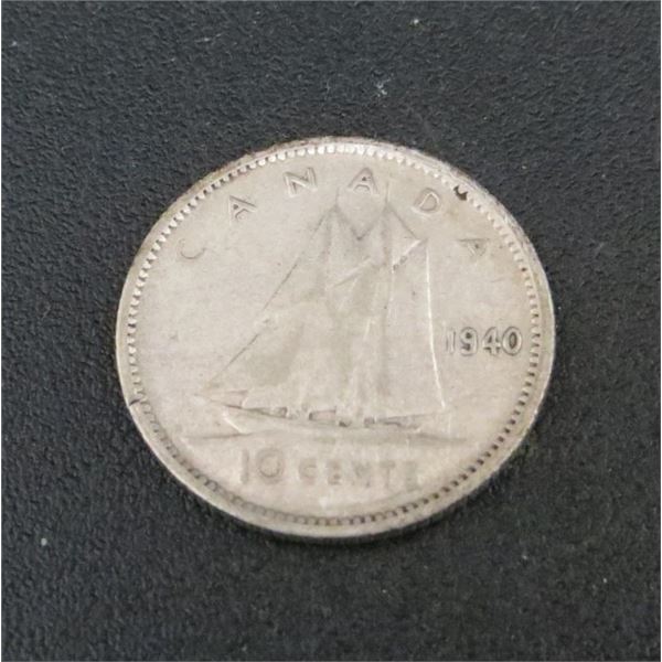 1940 Canadian Silver 10 Cent Coin