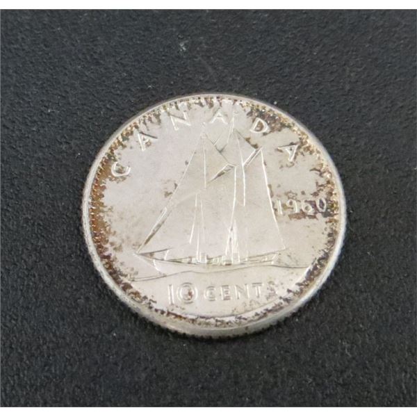 1960 Canadian Silver 10 Cent Coin