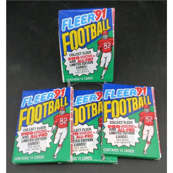 4 Sealed Packs 1991 Fleer Football Cards 14 Cards Per Pack