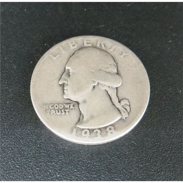 1938 USA Silver 25 Cent Coin