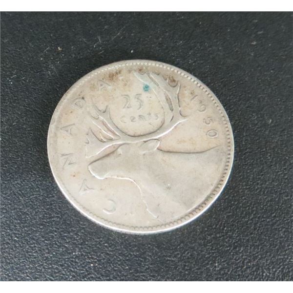 1950 Canadian Silver 25 Cent Coin