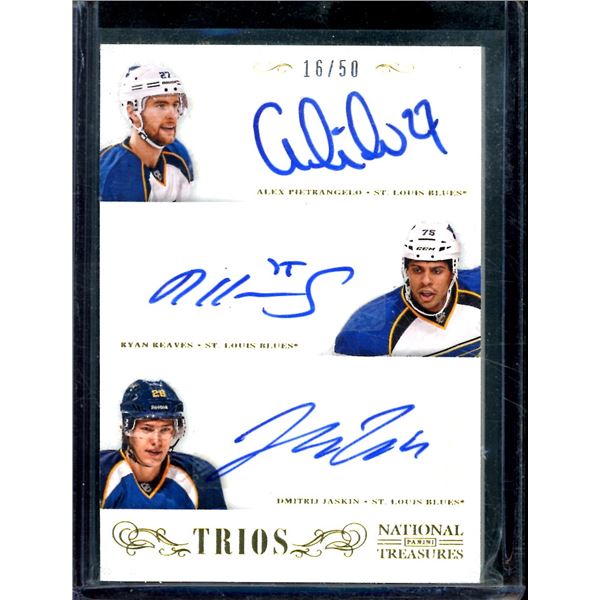 2013-14 Panini National Treasures Trio Autographs Pietrangelo/Jaskin/Reaves 16/50 BV $40