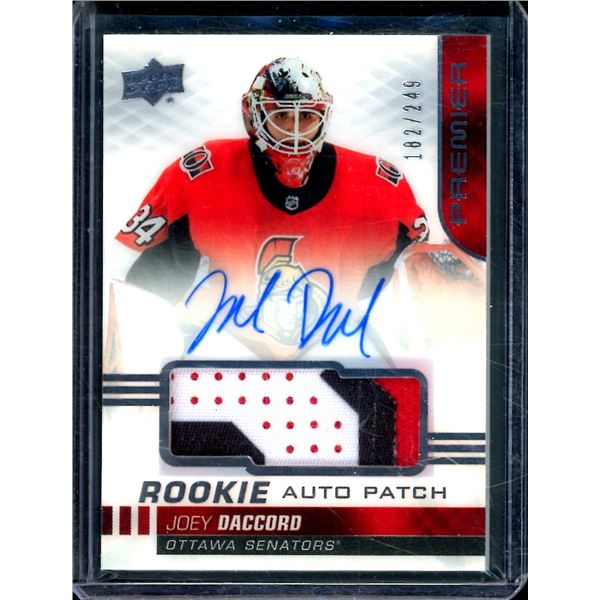 2019-20 Upper Deck Premier Acetate Rookie Patch Autographs Joey Daccord 182/249 BV $80