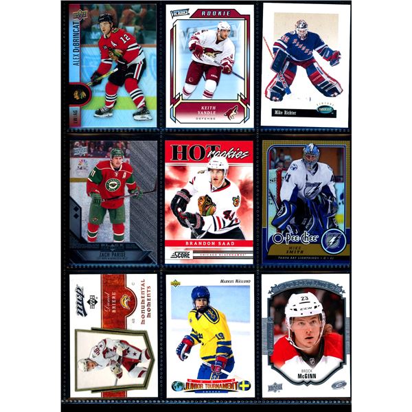 Lot of 9 Various Hockey Inserts or Rookie Cards Various Teams & Players