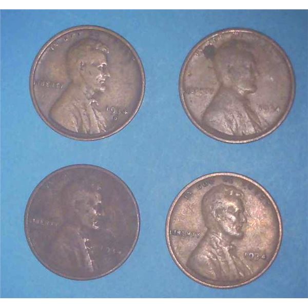4x USA Wheat Pennies 1934