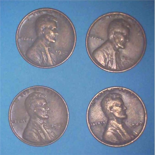 4x USA Wheat Pennies 1942