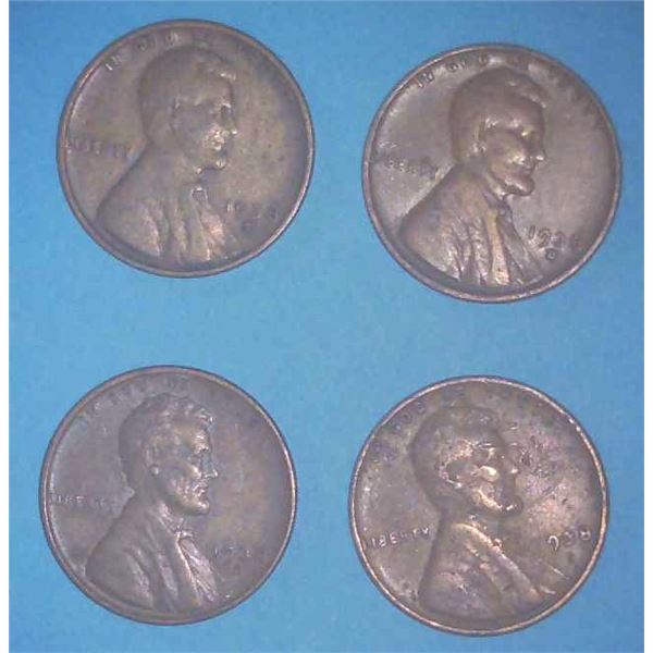 4x USA Wheat Pennies 1938