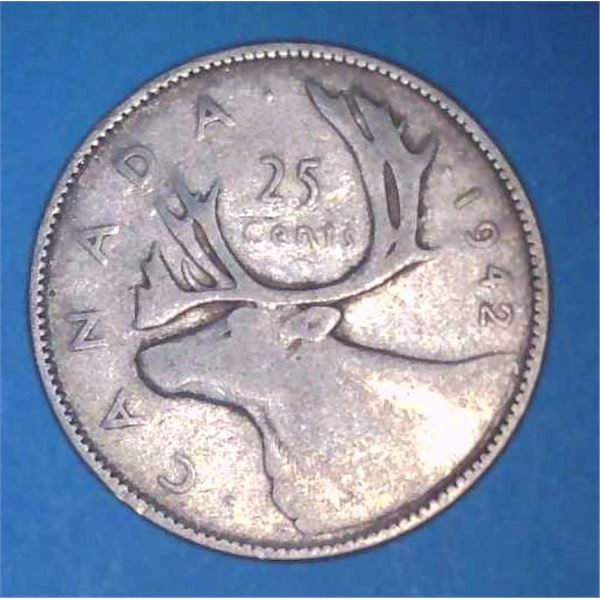 1942 Canadian Silver 25 Cent Coin
