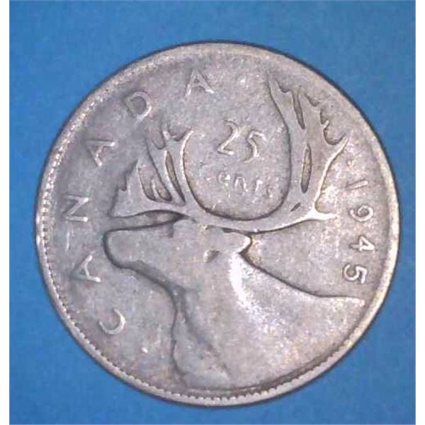 1945 Canadian Silver 25 Cent Coin