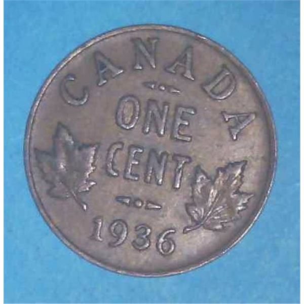 1936 Canadian Penny One Cent Coin