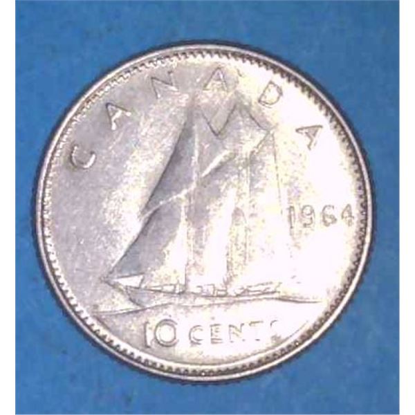 1964 Canadian Silver 10 Cent Coin