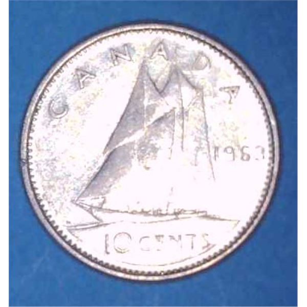 1963 Canadian Silver 10 Cent Coin