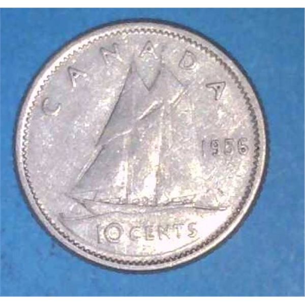 1956 Canadian Silver 10 Cent Coin
