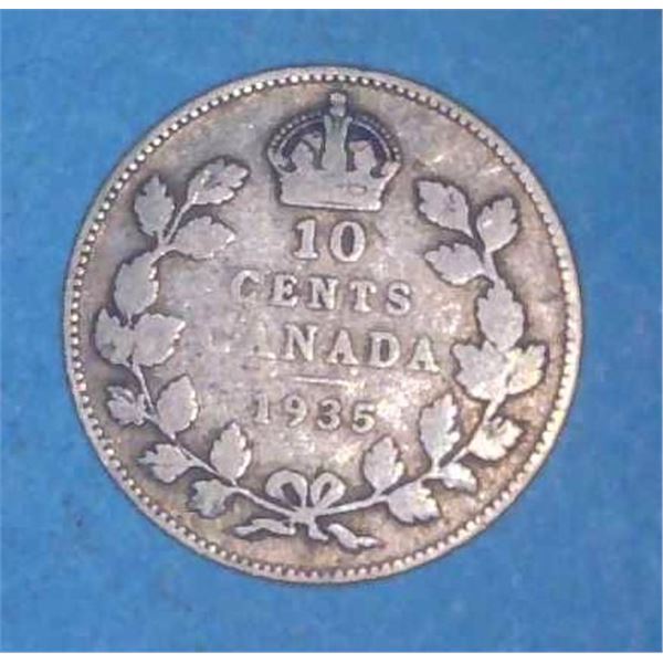 1935 Canadian Silver 10 Cent Coin