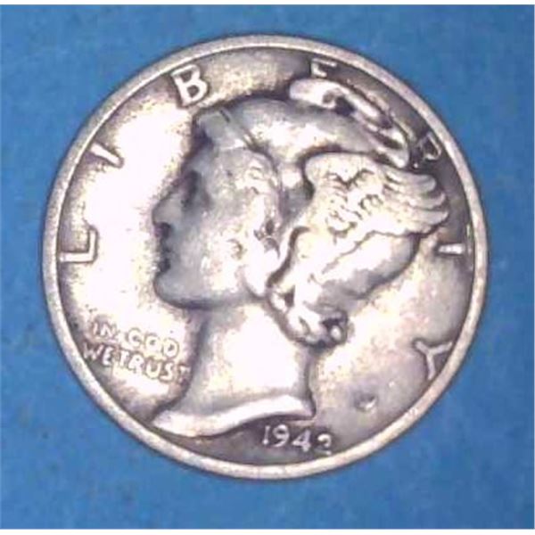 1942 USA Silver 10 Cent Coin