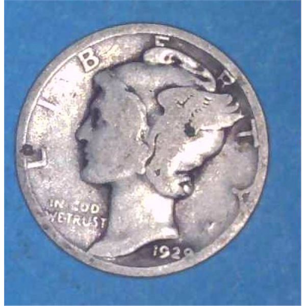 1929 USA Silver 10 Cent Coin