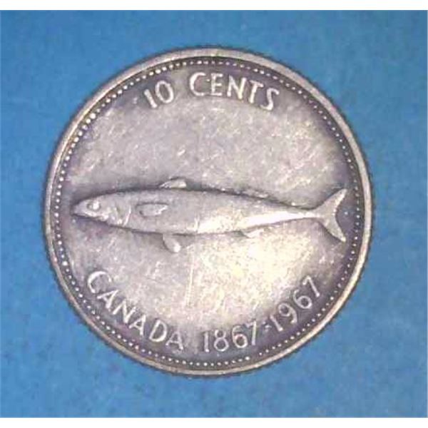 1967 Canadian Silver 10 Cent Coin