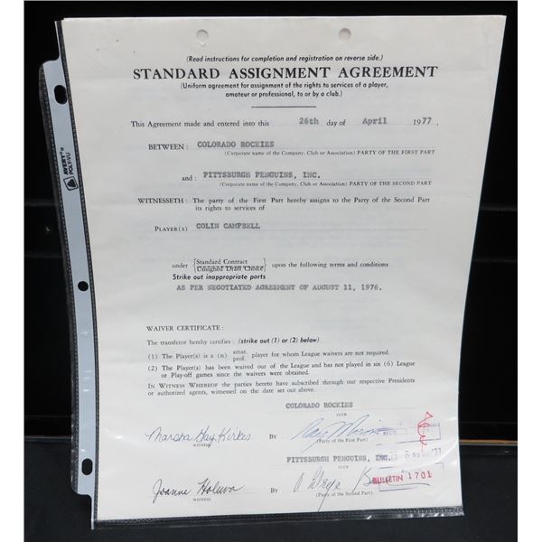 NHL Agreements Signed By Colin Campbell & Gord Roberts