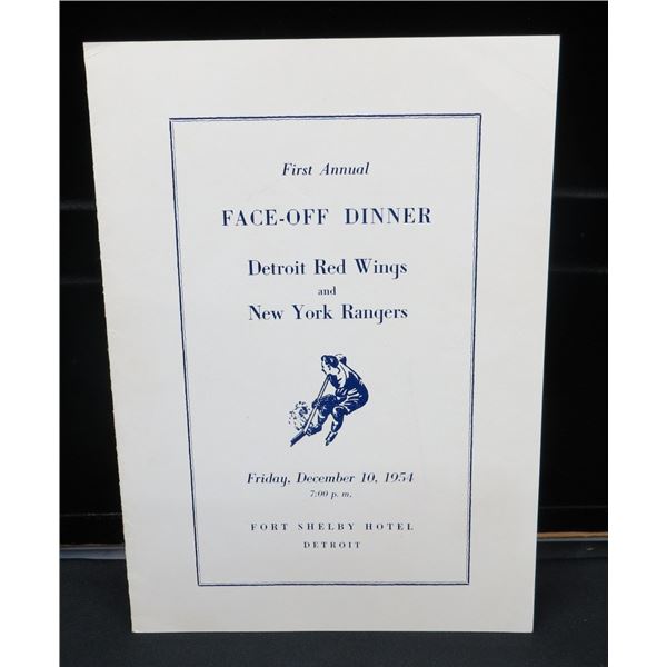 1954 Detroit Red Wings and New York Rangers Face Off Dinner Menu