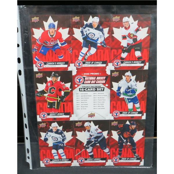 2022 National Hockey Card Day Un-Cut 9 Card Hockey Promo Sheet