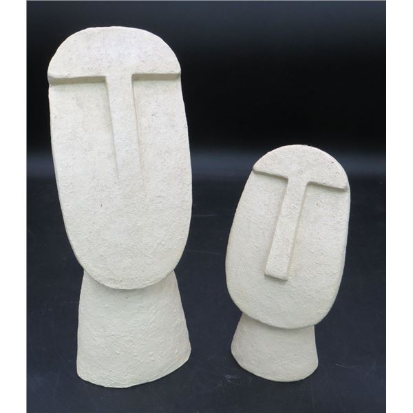 2 Cycladic Head Sculptures 7 & 10 Inches Tall