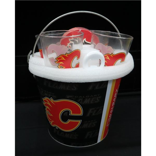 NHL Calgary Flames Ice Bucket, Glasses, Coasters & Bottle Opener Set