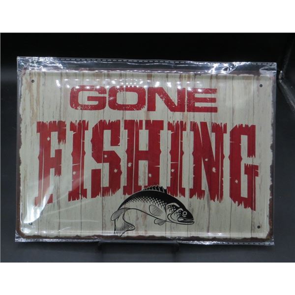 New Gone Fishing 8" x 12" Tin Sign