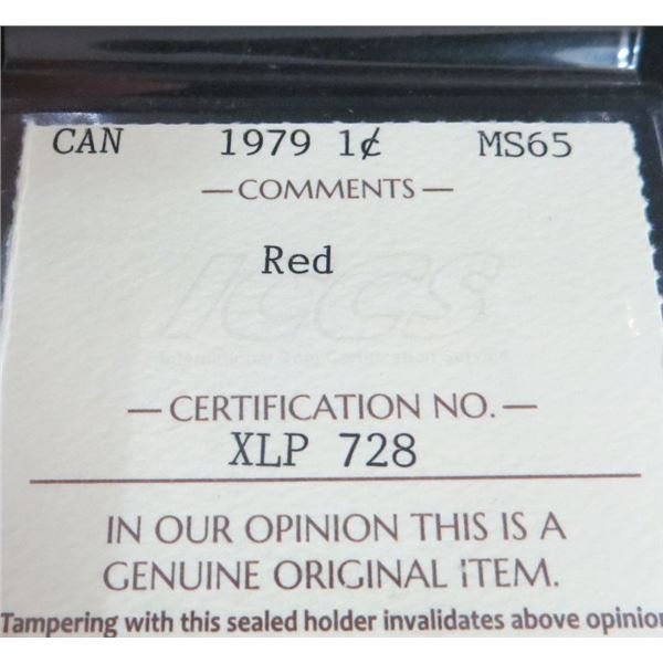 1979 Canada Small Cent Coin ICCS MS-65 Red Penny