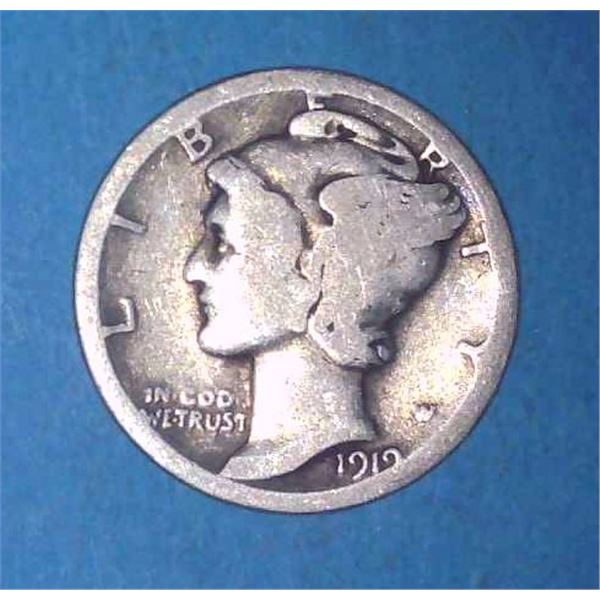 1912 USA Silver 10 Cent Coin