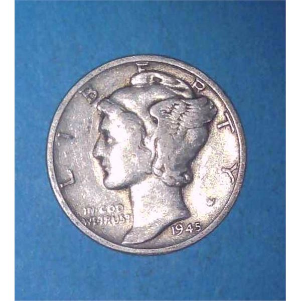 1945 USA Silver 10 Cent Coin