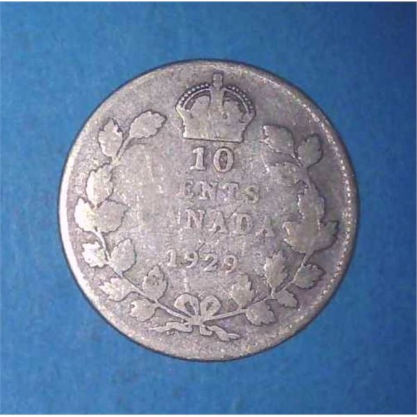 1929 Canadian Silver 10 Cent Coin