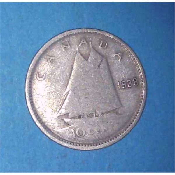 1938 Canadian Silver 10 Cent Coin