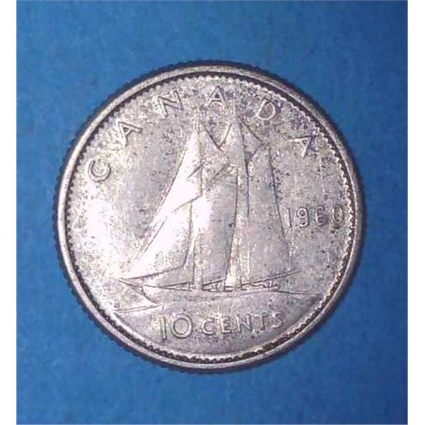 1960 Canadian Silver 10 Cent Coin