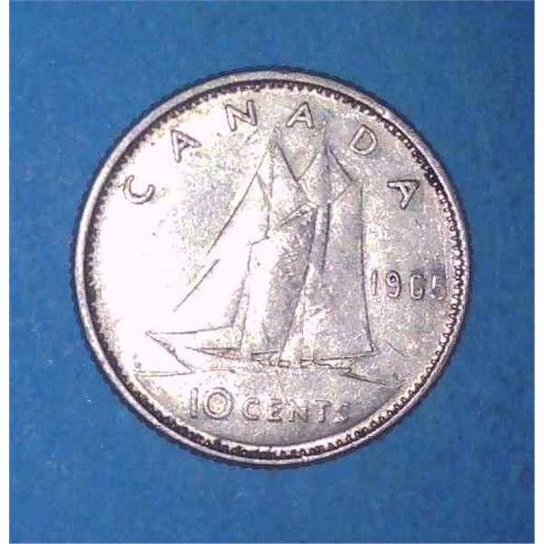1965 Canadian Silver 10 Cent Coin