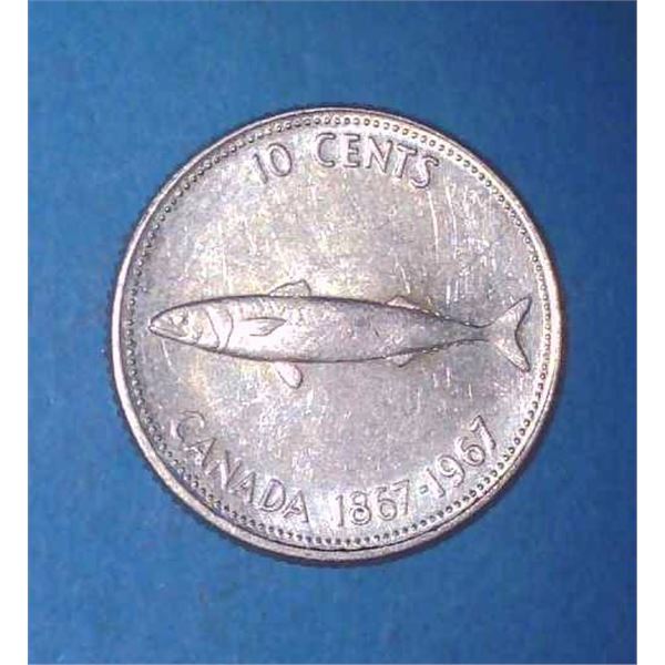 1967 Canadian Silver 10 Cent Coin