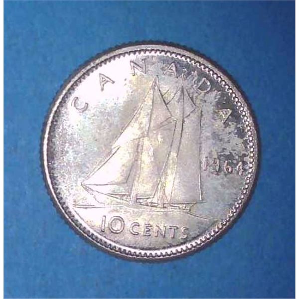 1964 Canadian Silver 10 Cent Coin