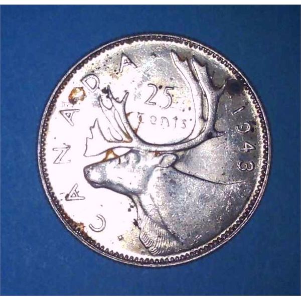 1943 Canadian Silver 25 Cent Coin