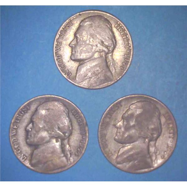 3x USA Nickels 1944
