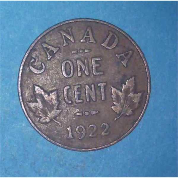 1922 Canadian 1 Cent Coin Penny