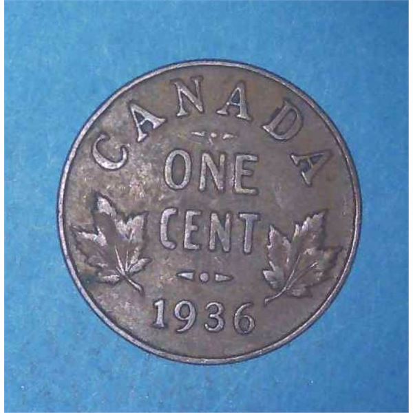 1936 Canadian Penny One Cent Coin