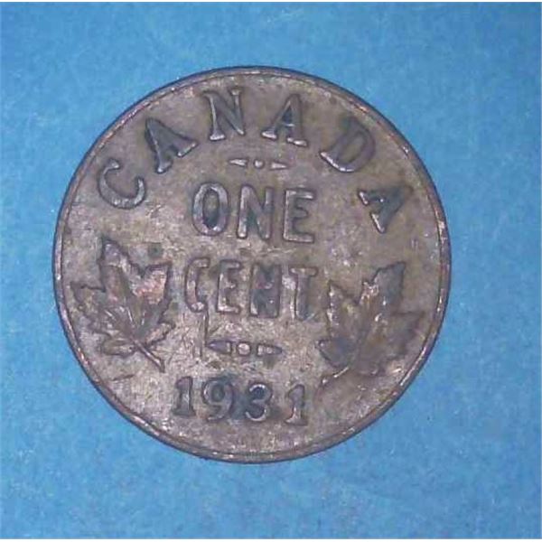 1931 Canadian Penny One Cent Coin