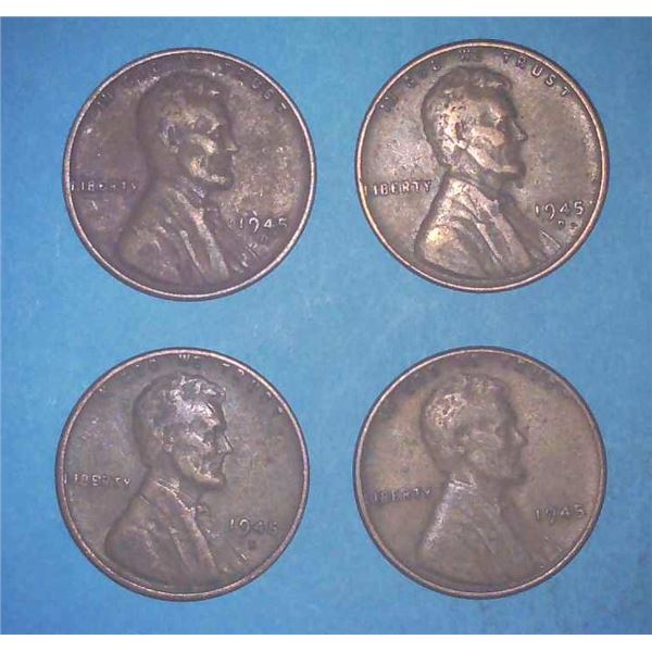 4x USA Pennies 1945