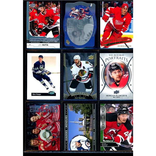 Lot of 9 Various Hockey Inserts or Rookie Cards Various Teams & Players