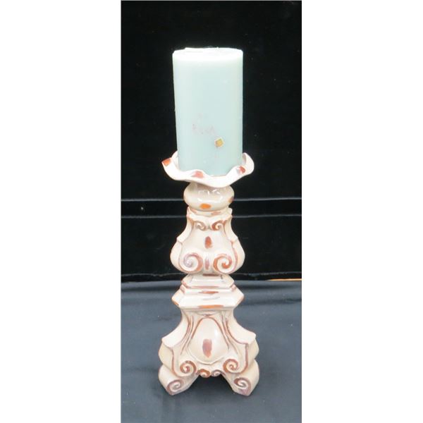 Decorative Pillar Candle Holder with unused Partlite Candle Measures 17" Tall including candle