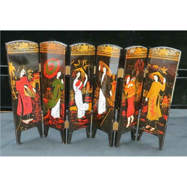 Vintage Geisha Mini 6 Panel Folding Screen 10" Tall