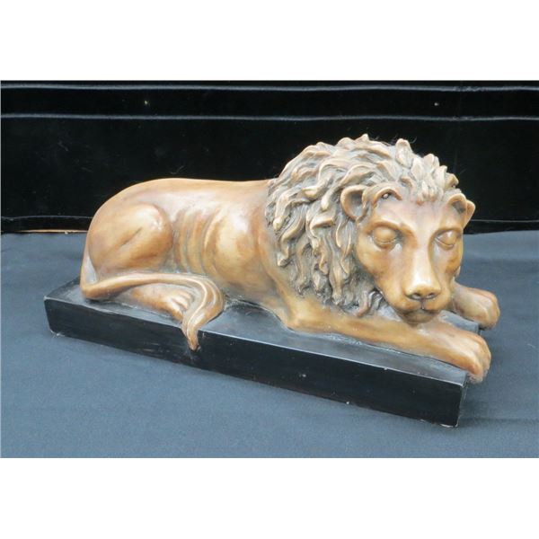 Sleeping Lion Mounted Statue 13" long x 7" Tall