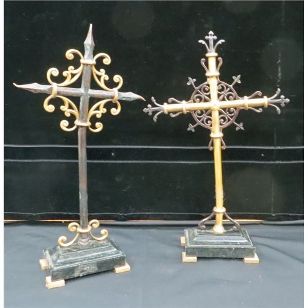 2 Maitland-Smith Vintage Hand Made Brass & Iron Crosses 16" Tall