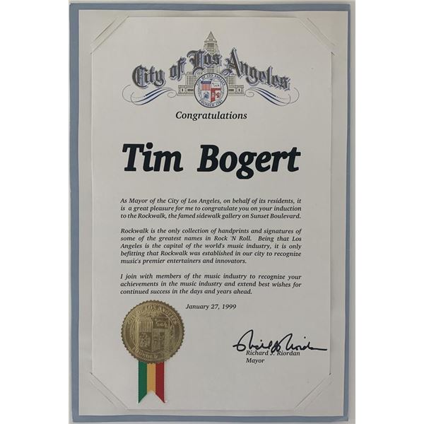 Vanilla Fudge founder Tim Bogert Rockwalk induction certificate